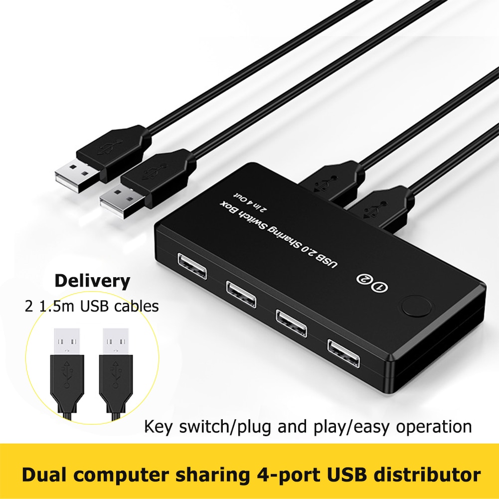 USB KVM Switch 2 in 4 out USB 2.0 Peripheral Sharing Switch VGA Switcher Splitter Box 2 PCs Sharing 4 Devices USB Switch