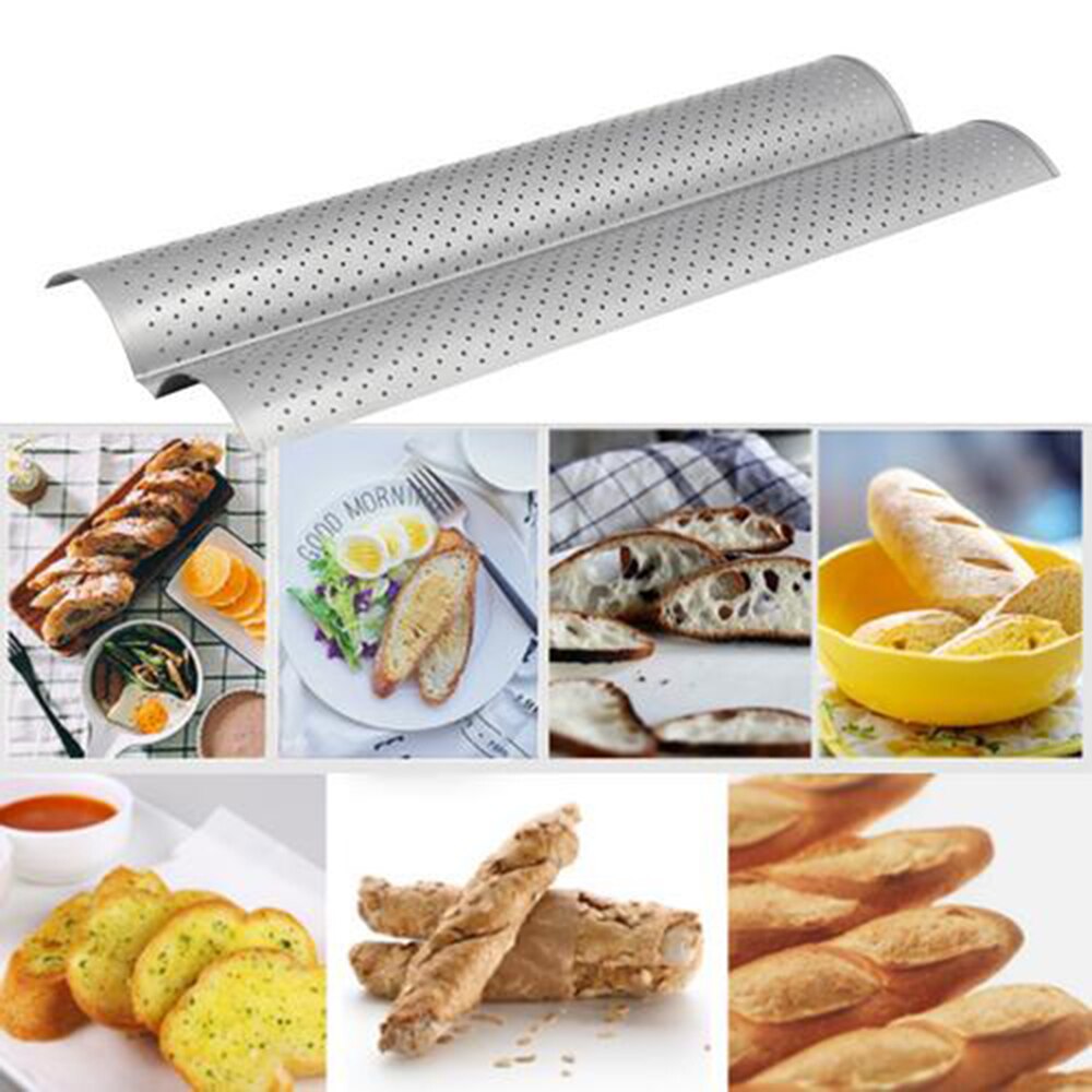 Roestvrij Staal Franse Brood Bakvorm Wave Bakplaat Praktische Cake Baguette Pannen Zilver 2 Groef Golven Brood Bakken Tools