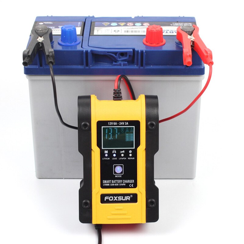 FOXSUR 12V/24V Car Battery Charger 6A 12.6V Lithium Battery Charger Smart Battery Charger for Motorcycle