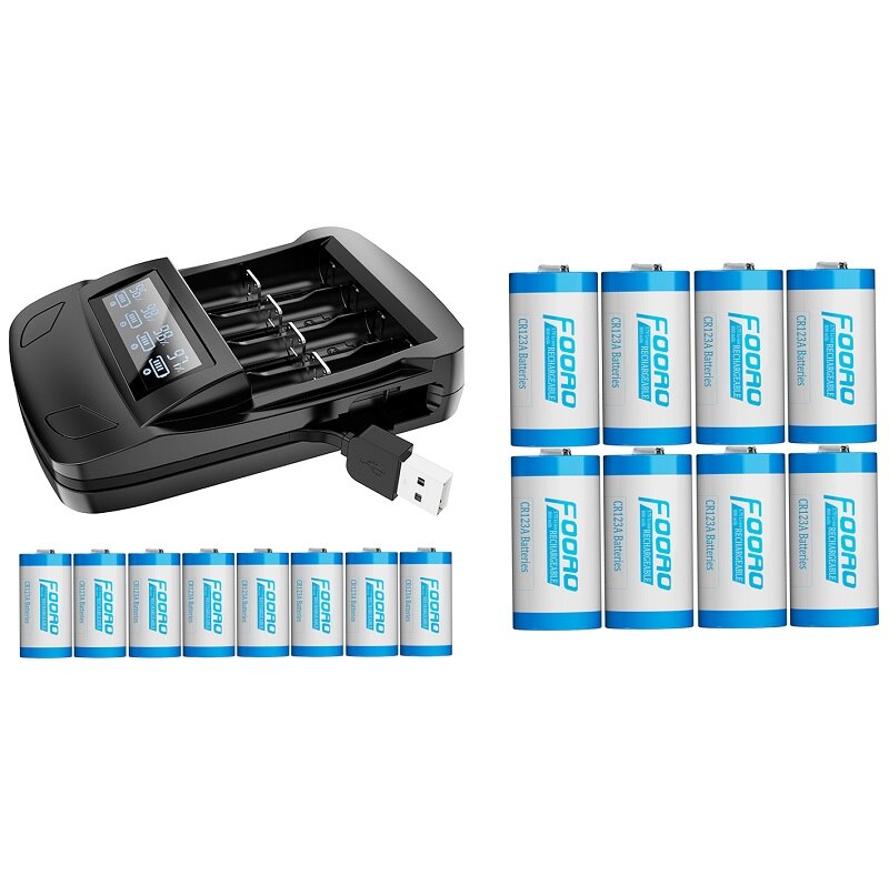 3.7v 800 mah  cr123a genopladelige batterier til arlo trådløst kamera og led digital 16340 aa aaa  cr17345 cr123a batterioplader: 16 batterier 1 oplader