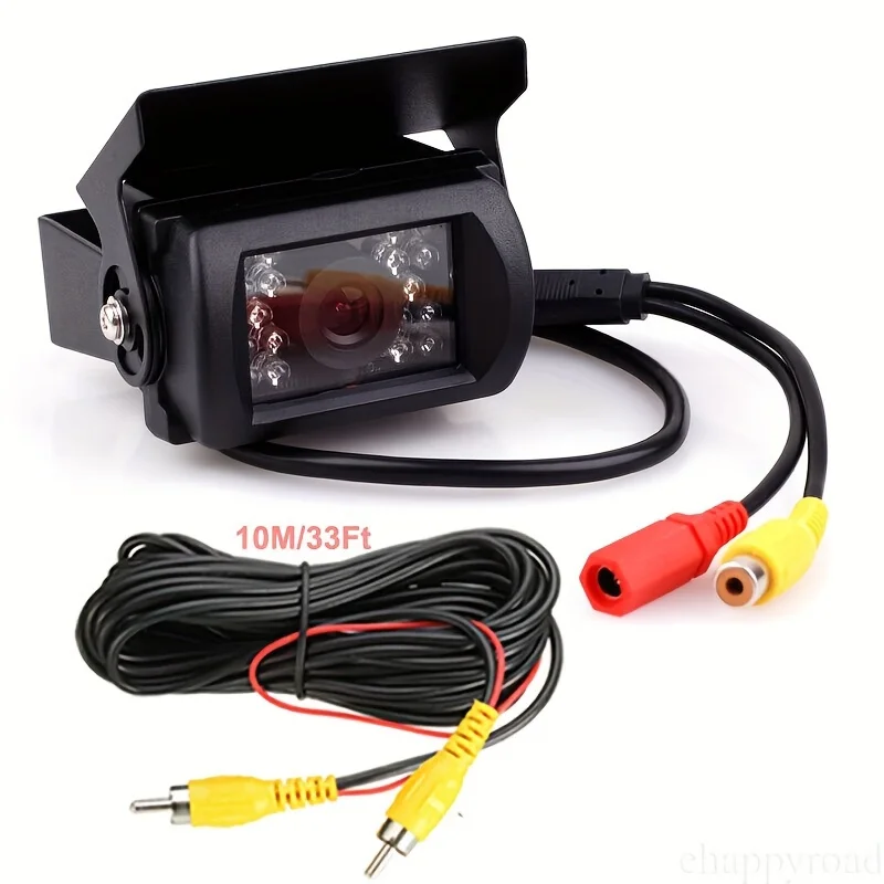 Cámara de respaldo para camión, videocámara de respaldo de alta resistencia, 18 LED IR, vista trasera de coche, autobús, camión, remolque, Pickup12V, 24V + Cable RCA de 393,7 pulgadas
