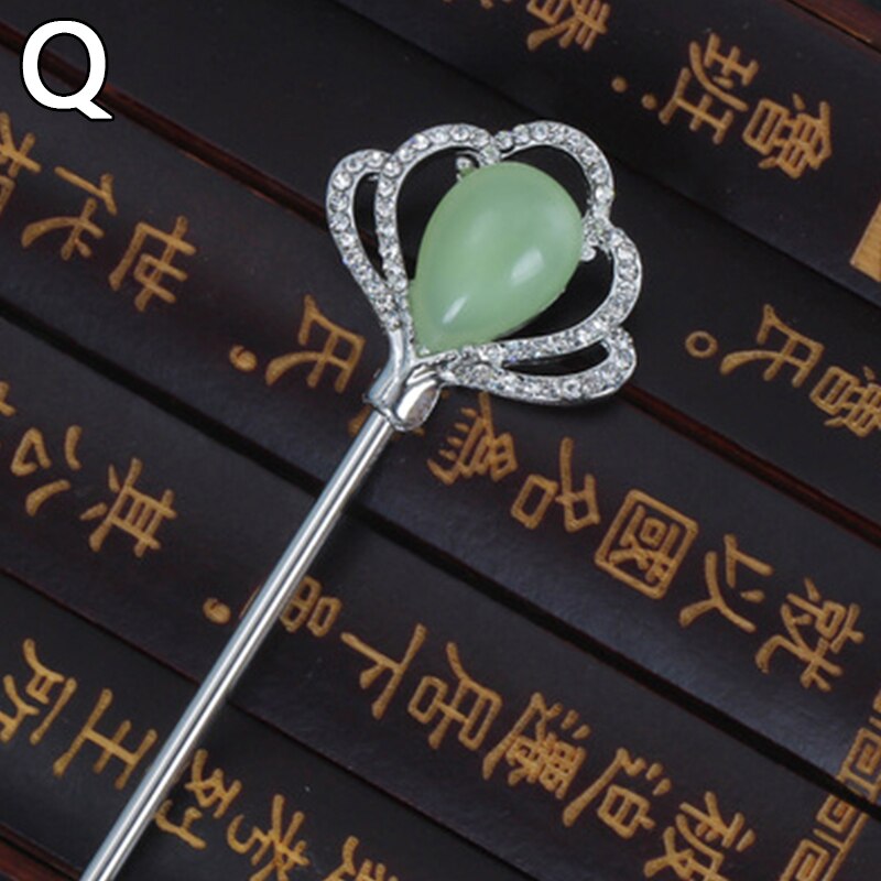 Vintage Chinese Style Hair Stick metalowe pałeczki Rhinestone kobiety Tassel kwiat perłowy spinka do włosów spinka do włosów biżuteria akcesoria: Q