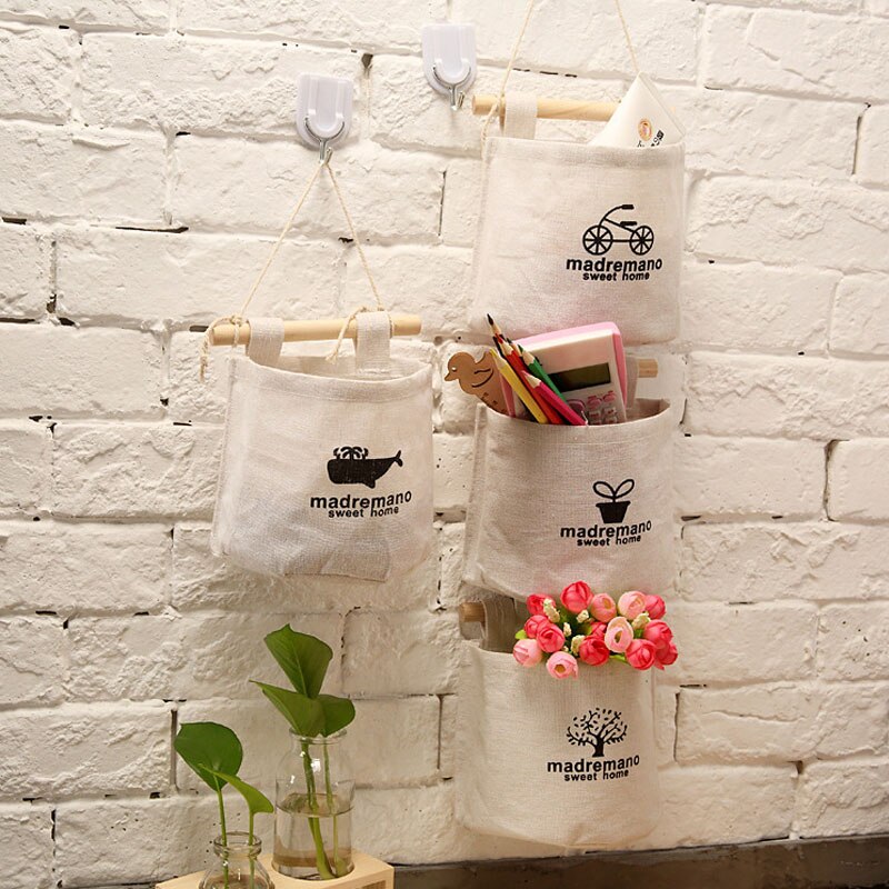 Sac de rangement mural suspendu, 1 unité, 15x13.5cm, sac de rangement suspendu, organisateur de jouets en coton et lin, pochette de poche décorative, Organization de la maison