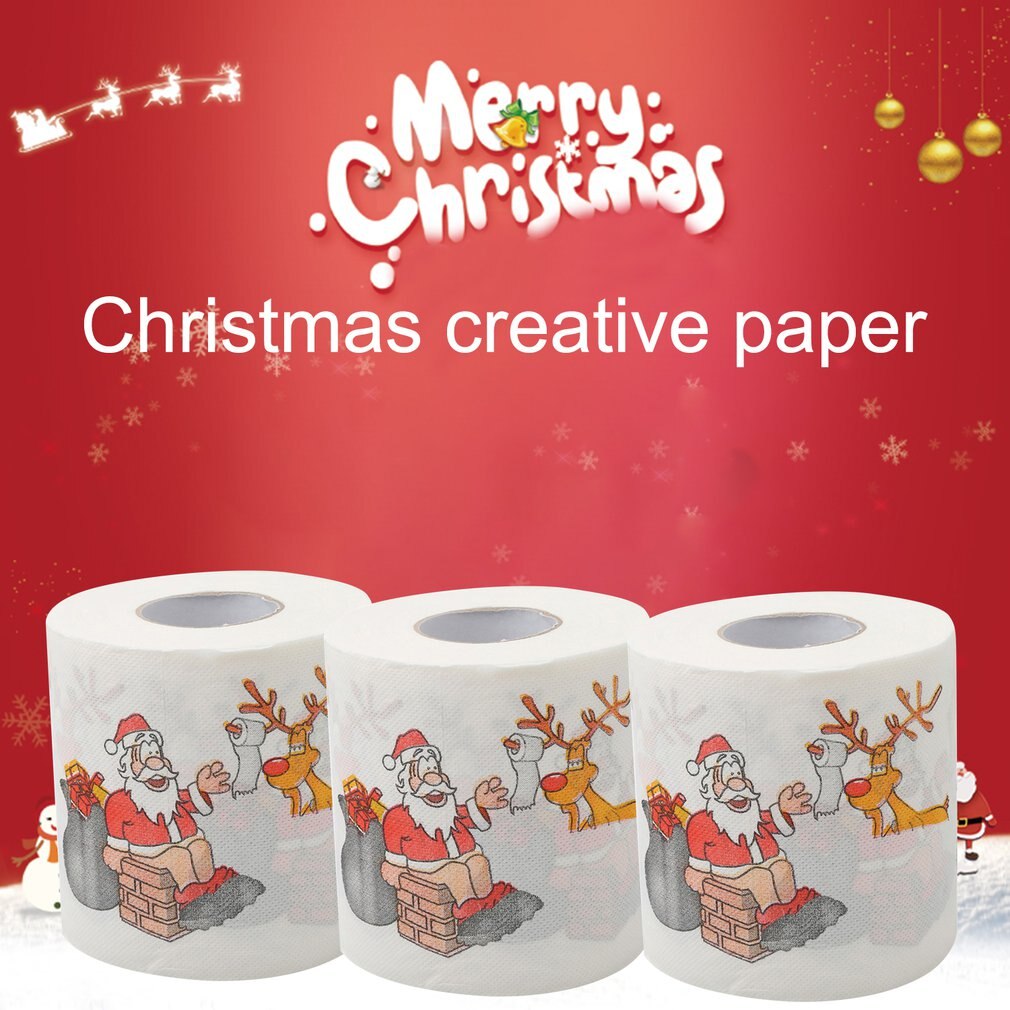 Christmas Toilet Paper Festival Theme Printed Wood Pulp Toilet Paper Festive Roll Santa Claus Reindeer Decor Supplies 2022