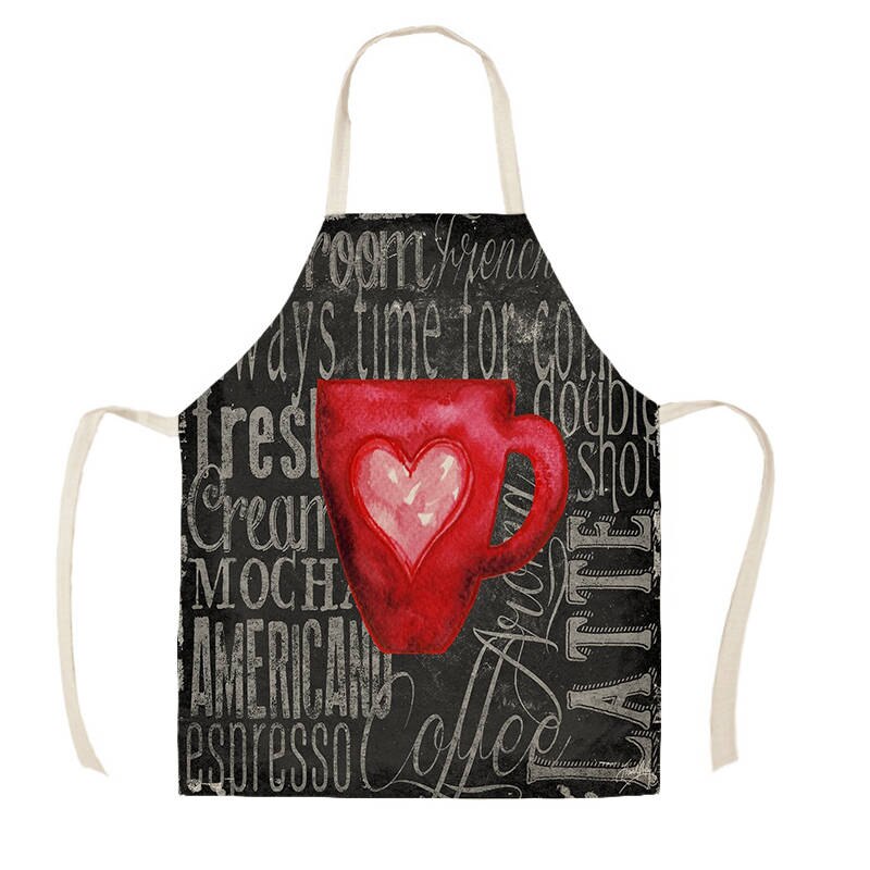 Coffee Pattern Kitchen Aprons for Woman Man Home Cooking Baking Shop Cleaning Cotton Linen Apron WQi857: WQi85708 / 38x47cm Kids Size