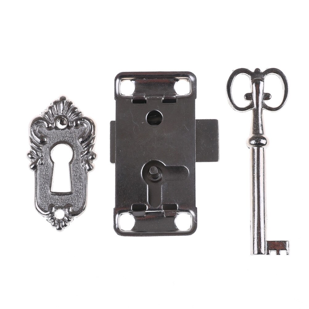 1Set Durable portable Vintage Antique Style Iron Lock + Key for Drawer Cabinet Wardrobe Cupboard Door Accessories