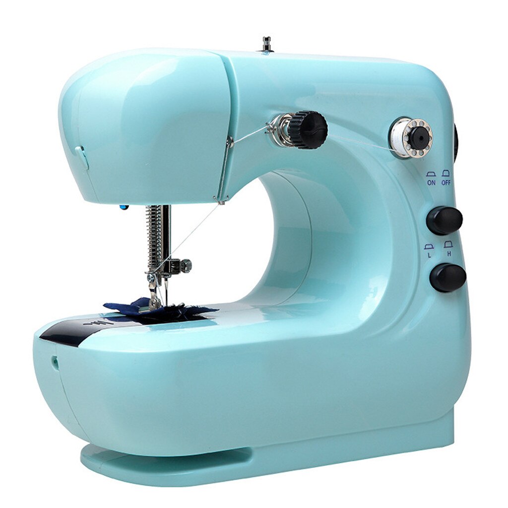 Mini Electric Handheld Sewing Machine With Led Multifunction Dual Speed Double Thread Automatic Tread Rewind Sewing Machine: Blue