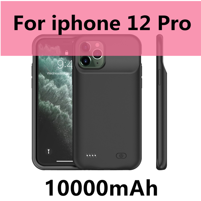 10000mAh Battery Charger Case For iPhone 11 12 Pro Max for iPhone 6 6S 7 8 Plus 7p 8p XR X S MAX SE 2 Power Bank Charging Cover: Black For 12 Pro