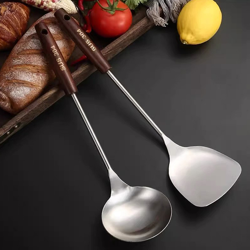 1pc utensílios de cozinha de aço inoxidável wok espátula ferro e concha conjunto de ferramentas espátula para cozinhar acessórios de cozinha essenciais