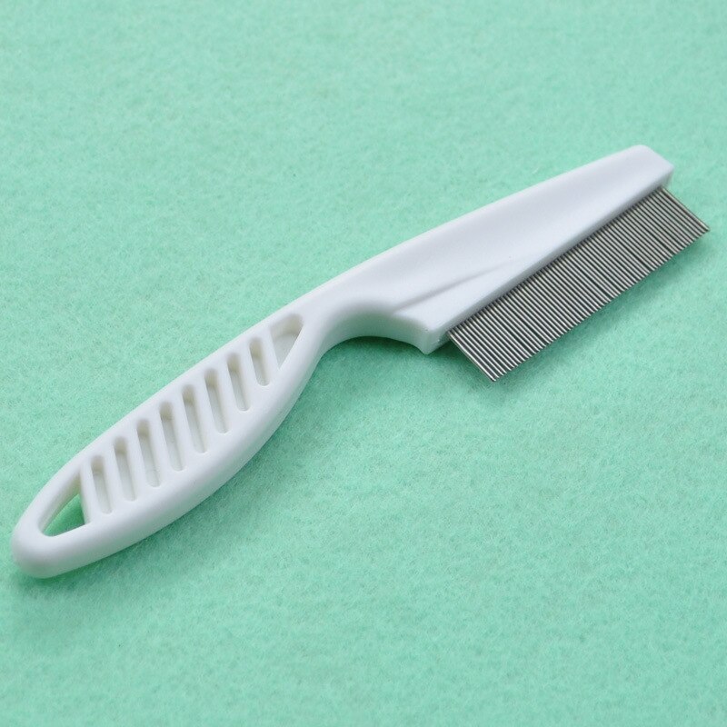 Cepillo de acero inoxidable para perros y mascotas, herramienta para quitar piojos de dientes densos, peine con mango de plástico, peines para mascotas: White