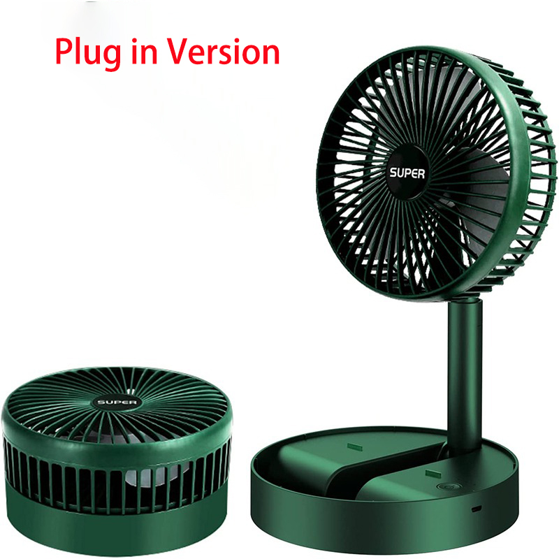 Draagbare opvouwbare ventilator Mini-standaardventilator Verstelbare hoogte Mute Desktopventilator Luchtcirculatieventilator Vloerventilator 3 snelheden aanpassing: green