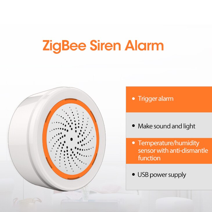 Tuya zigbee smart sirenealarm med temperatur- og fugtighedsføler fungerer med tuya smart hub