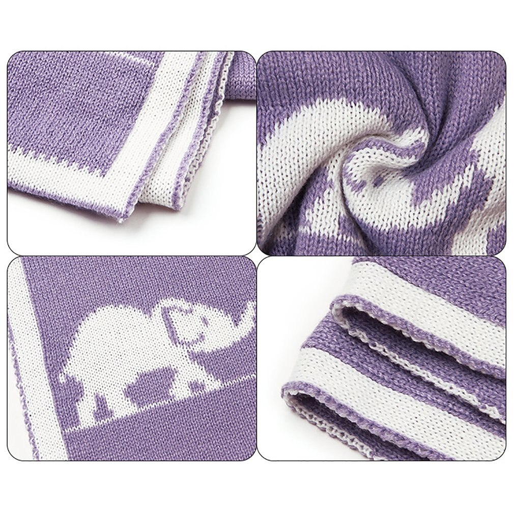 Cartoon Elephant Printed Baby Blanket Knitted Newborn Swaddle Wrap Blankets Super Soft Toddler Infant Bedding Quilt Blankets