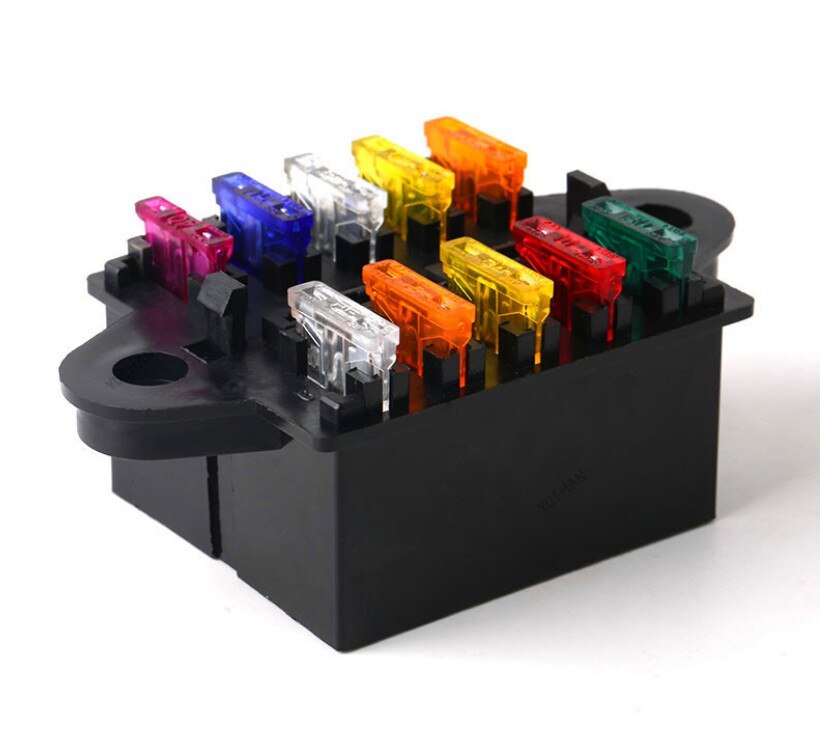 10 Way double row Blade Fuse Box Holder with terminal and fuse For Car Boat Trike 12V 24V Car Fuse Box