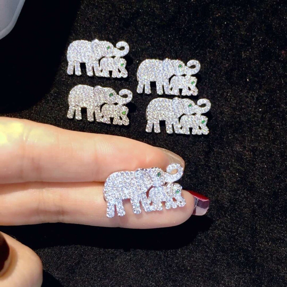 Leuke Kleine Olifant Broche Pins 925 Sterling Zilver Met Cubic Zirkoon Dubbele Olifanten Fijne Vrouwen Meisje Sieraden Dier