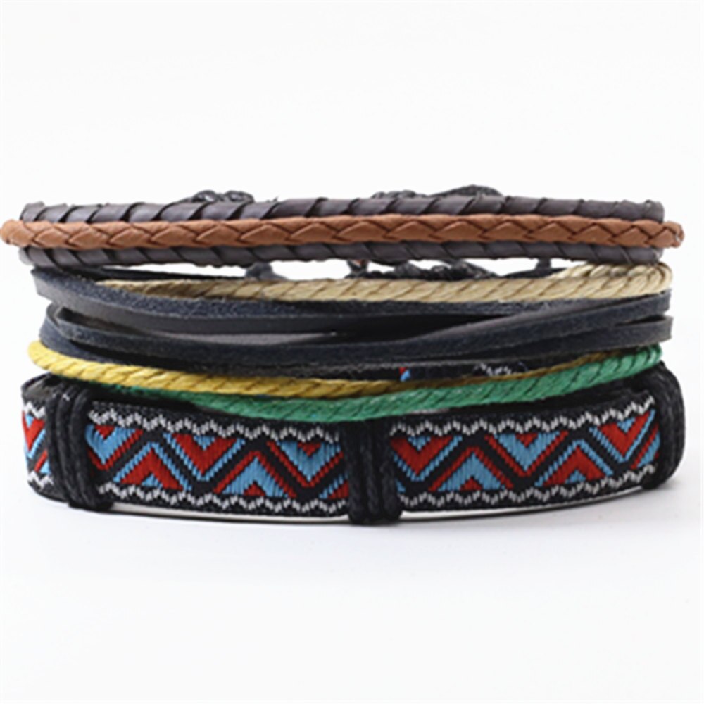 Grigio Etnico A Più Strati In Pelle Fatti A Mano Degli Uomini Dei Braccialetti Set Delle Donne Dell'annata Del Braccialetto Maschio Homme Uomo Accessori di Gioielli