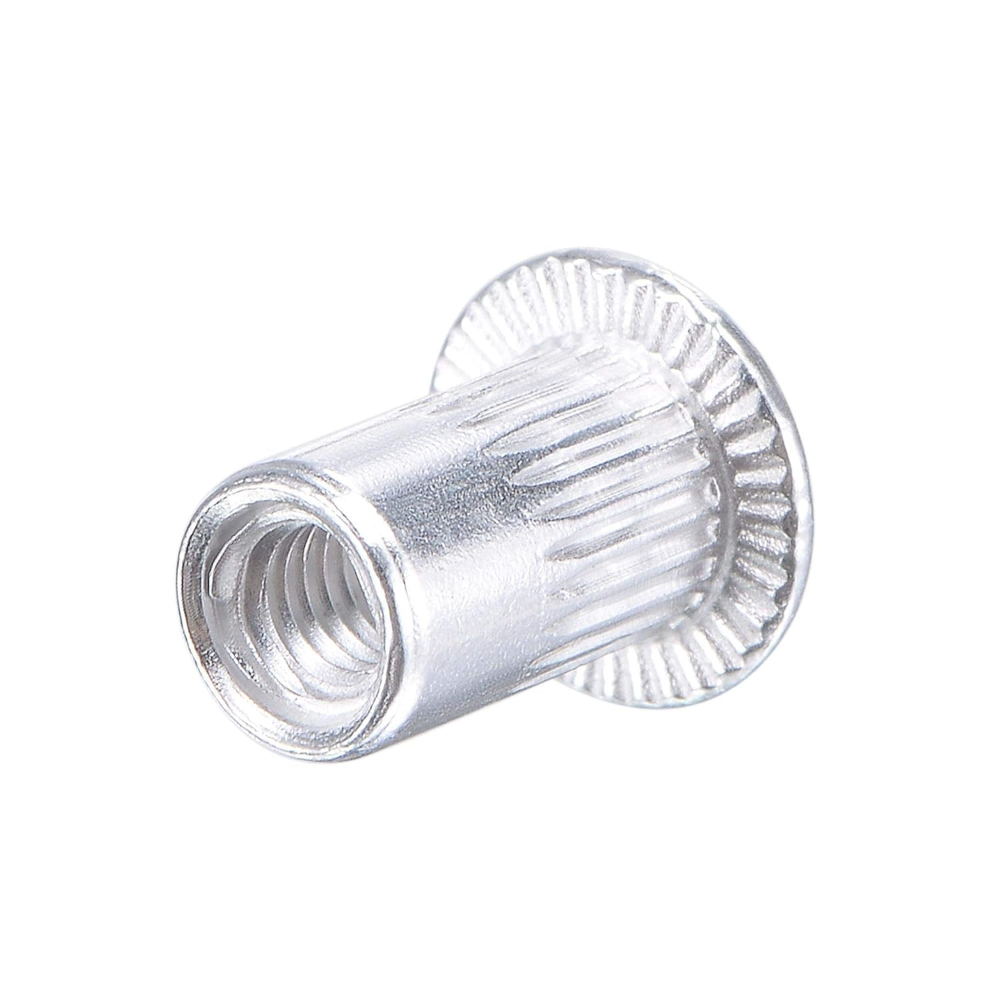 Tuercas M6 de aleación de aluminio, tuerca de inserción roscada de cabeza plana moleteada, plata, 50 Uds.