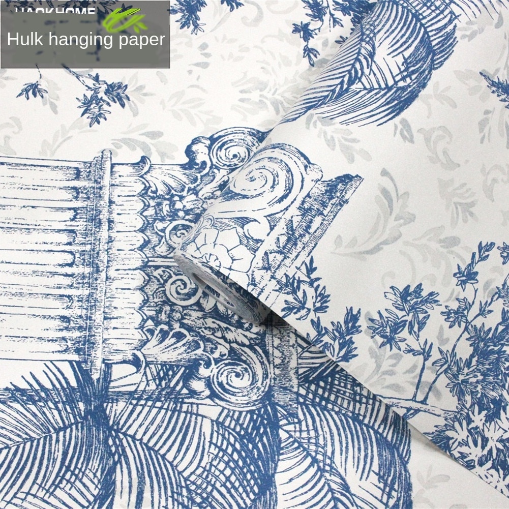 blue and white porcelain ancient Greek Roman column TV background personality hotel tea house entrance wallpaper