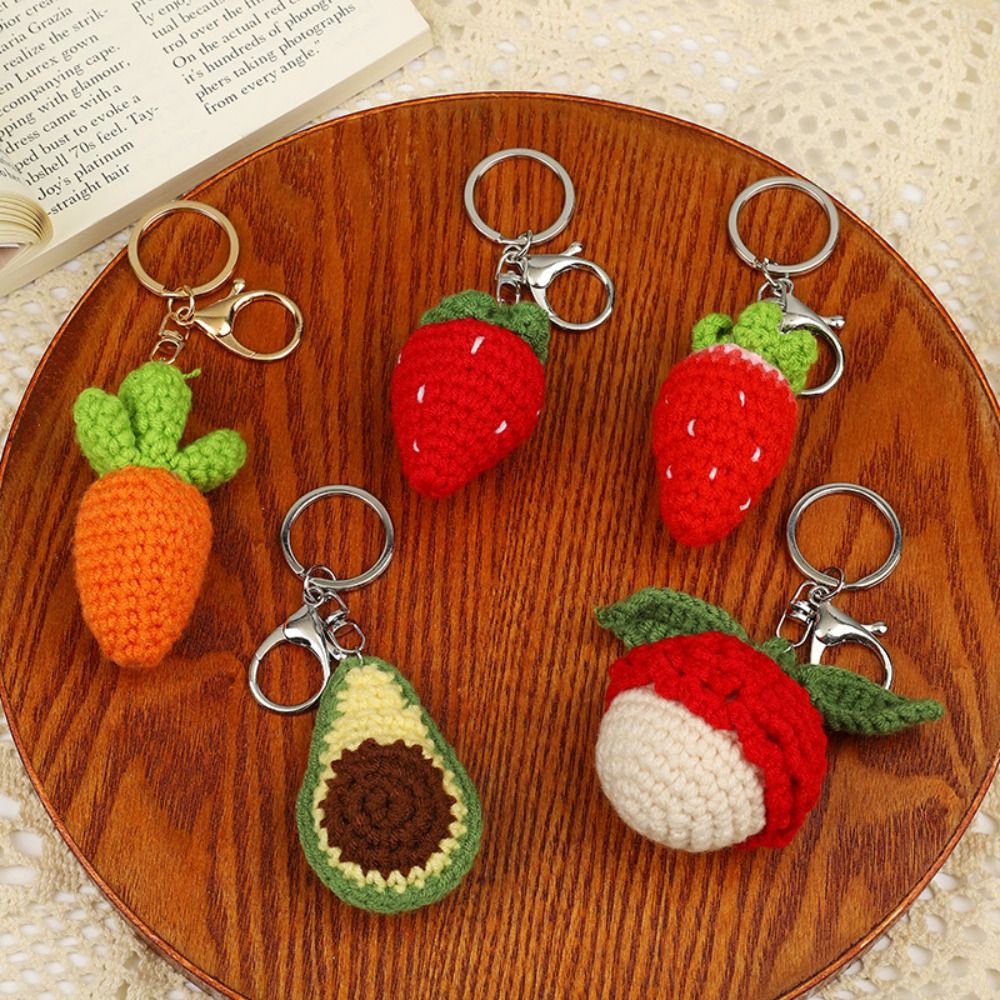 Neue gestrickte Frucht Schlüssel bund Simulation Erdbeer Kirsche Birne Pfirsich Schlüssel ring Frauen Mädchen Auto tasche Schlüssel Anhänger Schmuck Schlüssel halter
