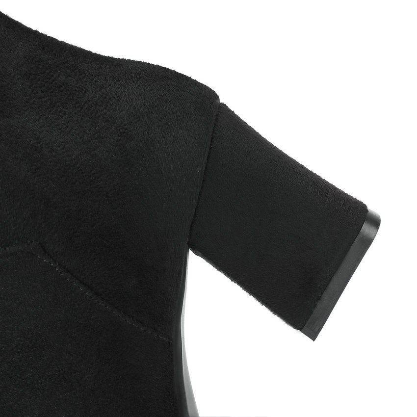 Qutaa scrub fyrkantig högklackad dragkedja höst vinter dam skor fritid rund tå metalldekoration mid kalv stövlar storlek 34-43