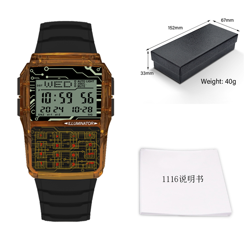 Multifunction Calculator Watch LED Electronic Watch Digital Sports Waterproof Computer Style Men's Top Luxury: Coffee