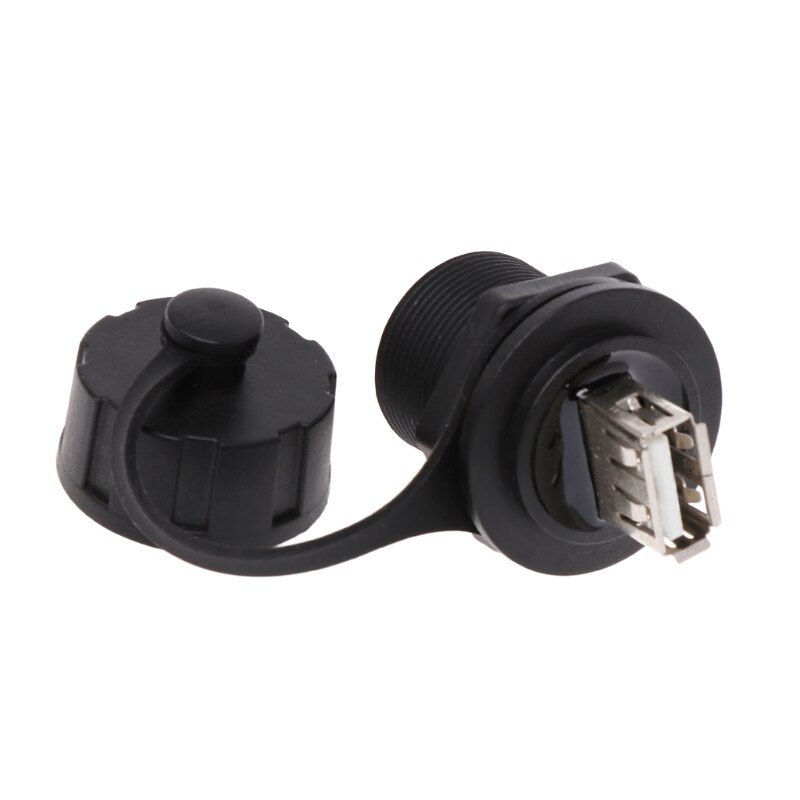 USB 2.0 Female Panel Pass Connector Mount Socket Plug Waterproof IP67 With Cap
