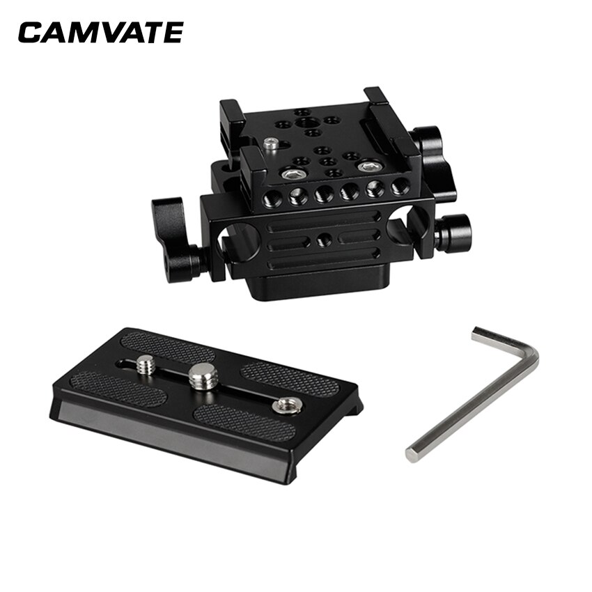 Camvate Qr Manfrotto Connect Adapter Met Sliding Montageplaat + Bodemplaat + 15 Mm Dual Rod Clamp C2175