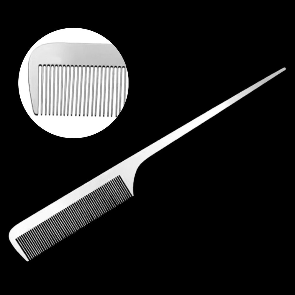 Peine Antiestático de acero inoxidable, peine de peluquería plateado ultrafino, herramientas de corte de pelo, peines de Metal para barbero: Negro