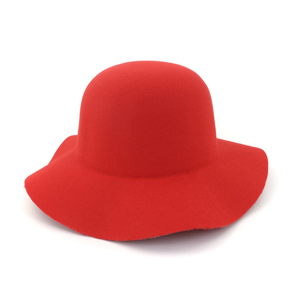 Retro Autumn Church cap For Women Bucket caps Soft Wide Brim Wool Felt Bowler Fedora Hat Floppy Cloche Women&#39;s Large Hat HF142: red