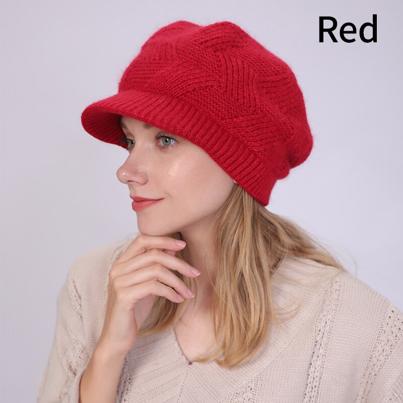 Gorro de punto para mujer, boina de lana de conejo cálida de terciopelo, informal, de , Color sólido, 10 colores, Otoño e Invierno: 6