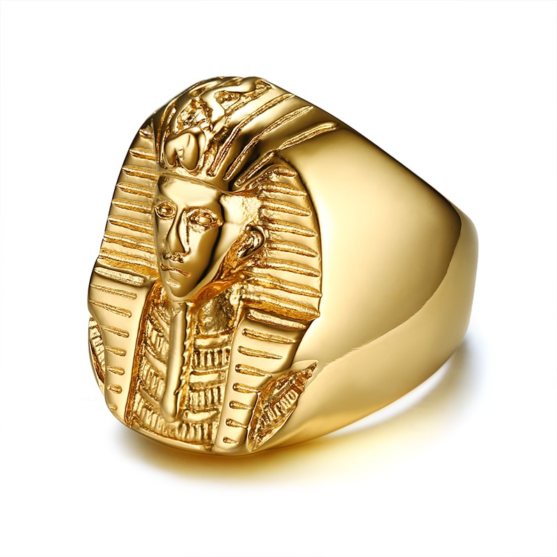 Goud Kleur Mysterieuze Oude Egyptische Farao Ring Rock Punk Rvs Heren Signet Bling Ring Voor Mannen Vinger Sieraden