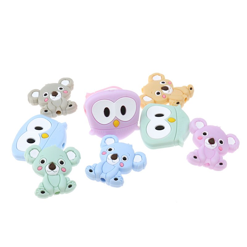 Anneau de dentition en Silicone | Chouette, perles Animal bébé, collier de dentition, perle de alimentaire, anneaux de dentition, pour infirmière