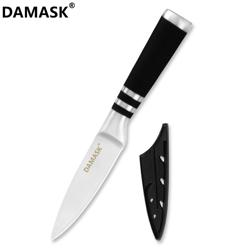 Damask mærke 3 cr 14 rustfrit stål køkkenknive sæt 430 greb knive med gratis knive dæksler: 3.5 tommer frugtkniv