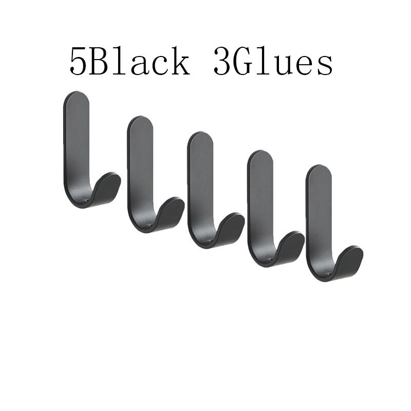 Zwart Wit Gewaad Handdoek Jas Kleding Haak Voor Badkamer Accessoires Roestvrij Hanger Keuken Hardware Muurbevestiging Lijm Geen Boren: Black 5PCS