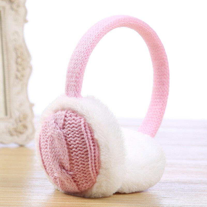 Las mujeres Otoño Invierno felpa de punto orejeras oído calentador de la mano del oído tapa Unisex cómodas orejeras cubierta: Rosa