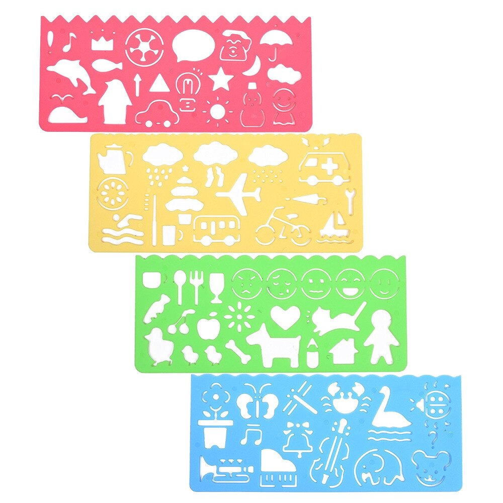 XRHYY Set of 4 Plastic Drawing Stencils, Drawing Drafting Templates for Child, Student