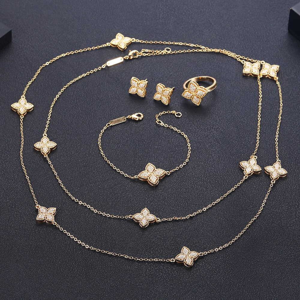 Janekelly-conjunto de joyas de circonia cúbica para mujer, conjunto completo de joyería de boda, cristal de Zirconia cúbica, Zirconia, zirconita, zirconita, de lujo, para , 4 unidades: long necklace