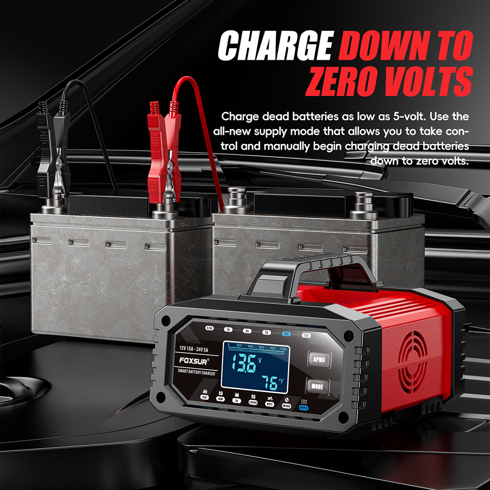 Vollautomatisches intelligentes Autobatterie-Ladegerät, 12 V/24 V, mehrere Schutzfunktionen, LCD-Anzeige, schützt Schnellladegerät