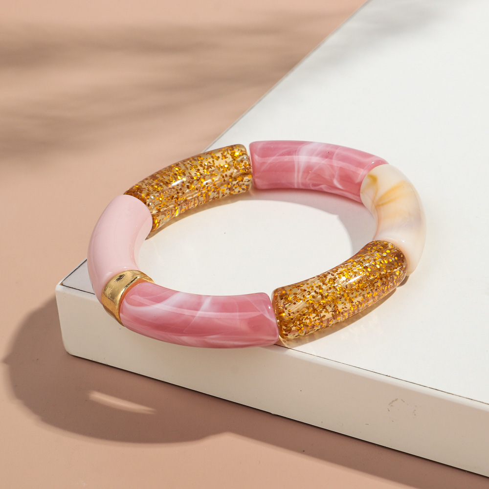 Nueva pulsera apilable de acrílico de tubo de bambú grande para mujeres y hombres, brazalete elástico con cuentas gruesas de resina colorida Vintage, joyería para parejas