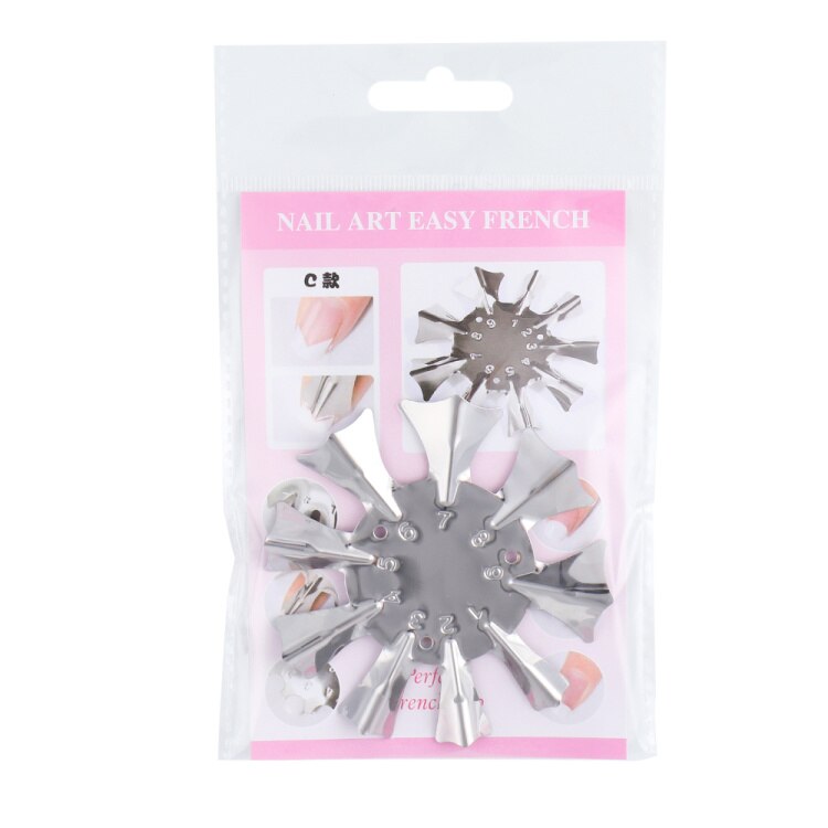 Pochoir pour faux-ongles français, modèle de d'ongles français, ombre ovale en V, coupe-bordure, outil d'art des ongles multi-tailles NF1834, 1 pièces: C Silver