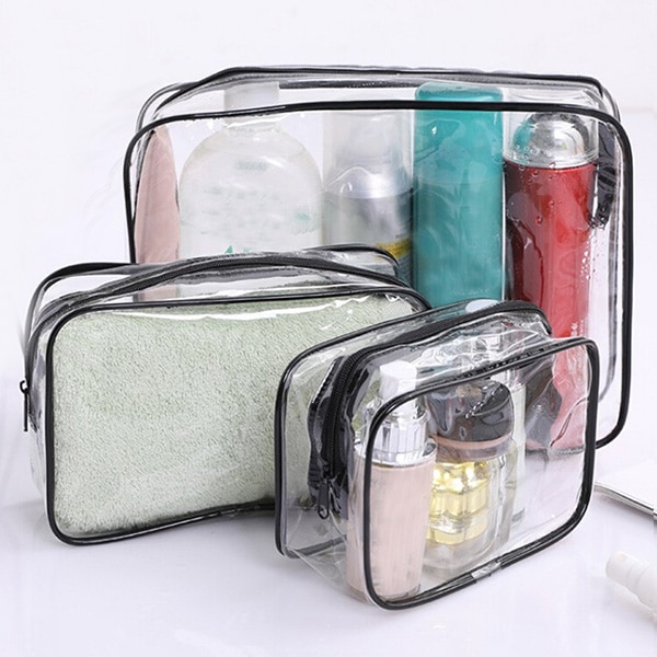 Sac à cosmétiques Transparent en PVC pour femmes, sac de maquillage Transparent à fermeture éclair, étui de beauté, organisateur de maquillage de voyage, rangement de bain, trousse de toilette: black / L