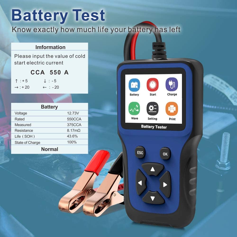VEHICAR 12V Car Battery Tester Load Tester Cranking and Charging System Analyzer Tool R200 for Auto SUV Light Truck Motorcycle