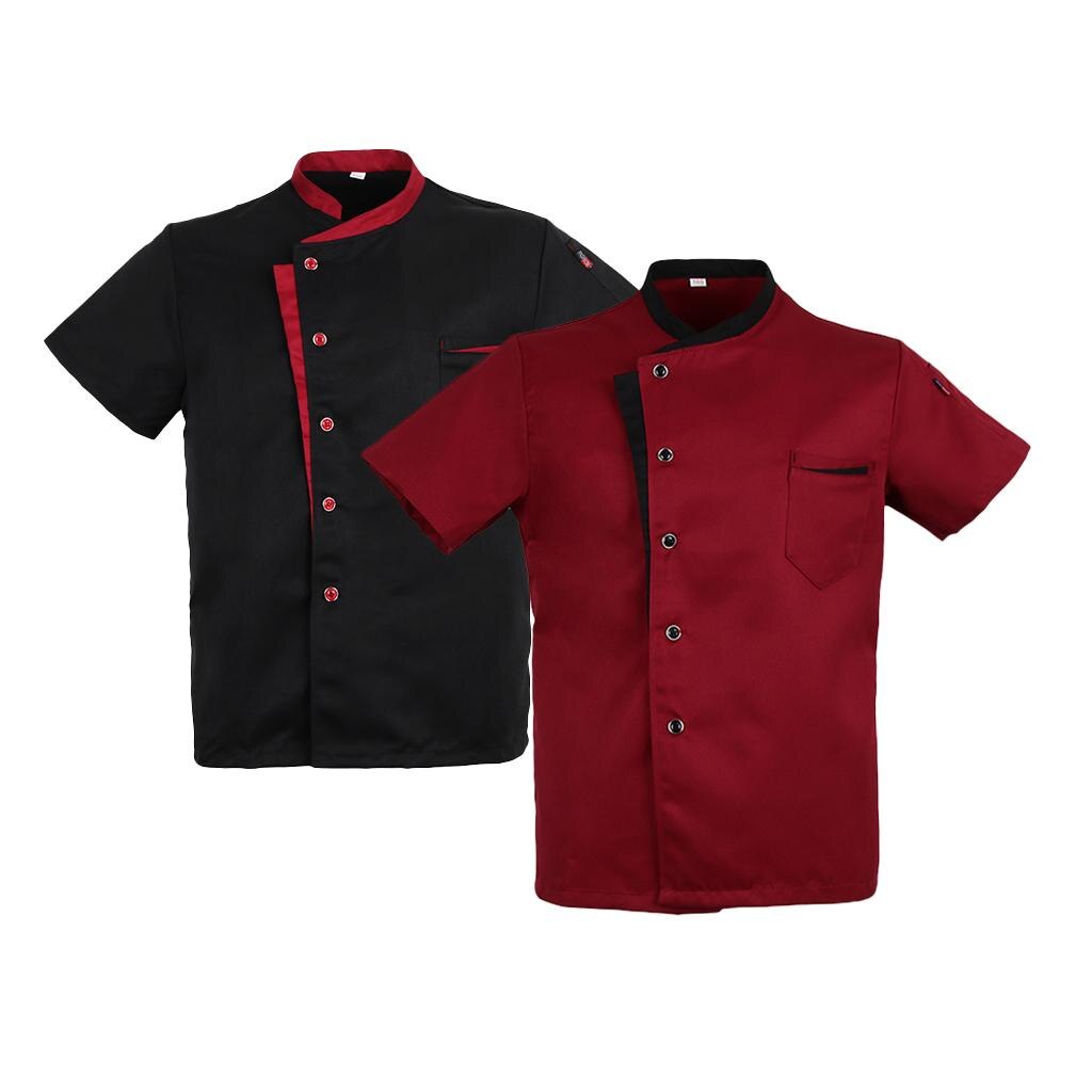 Chef Jacket Coat Short Sleeves Shirt Food Service Kitchen Uniform for Men Women - Black XL, as described