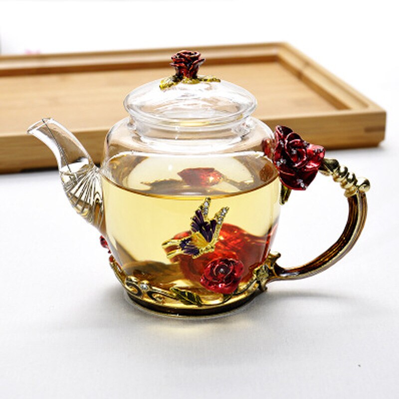 Théière de luxe en verre cristal émaillé, , théière résistante à la chaleur, accessoires de cuisine, de mariage
