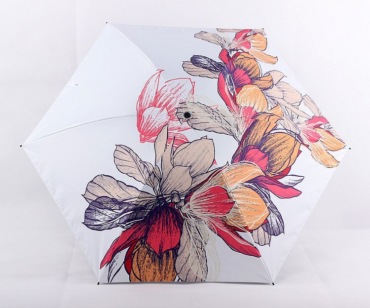 Yada ins store blomster mønster 5- folde regnfuld mini lomme paraply til kvinder mænd anti-uv små parasol plante paraplyer  yd200297: Yd200297wh