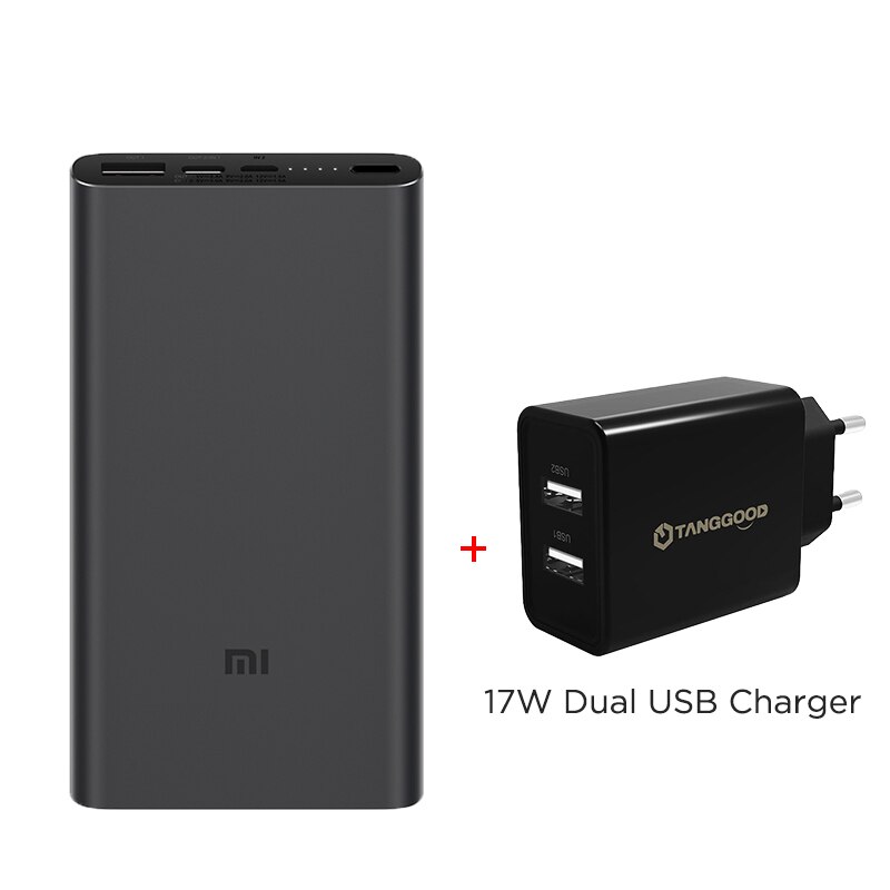 Xiaomi Power Bank 3 10000mAh PLM12ZM USB Type C QC3.0 Fast Charging Mi Powerbank 10000 Portable Charger Poverbank: Add 17W USB Charger
