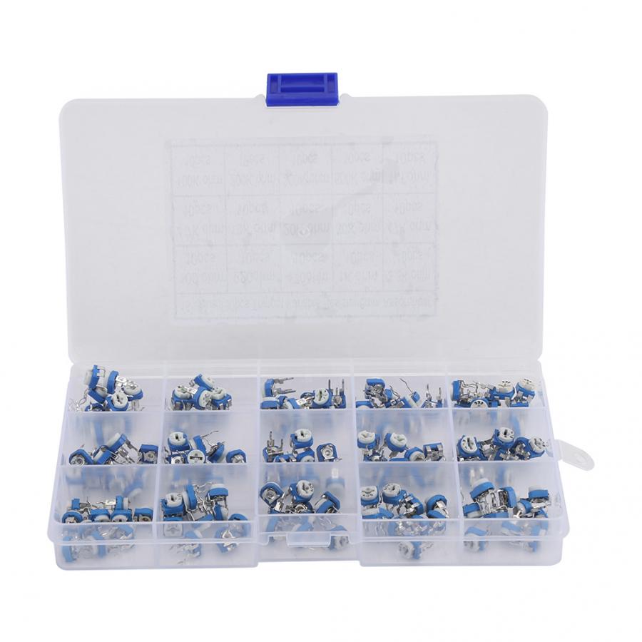 150pcs 100ohm-1Mohm Resistor Assortment Blue White Vertical PCB Preset Variable Trimmer Potentiometer for Television Video Mp3