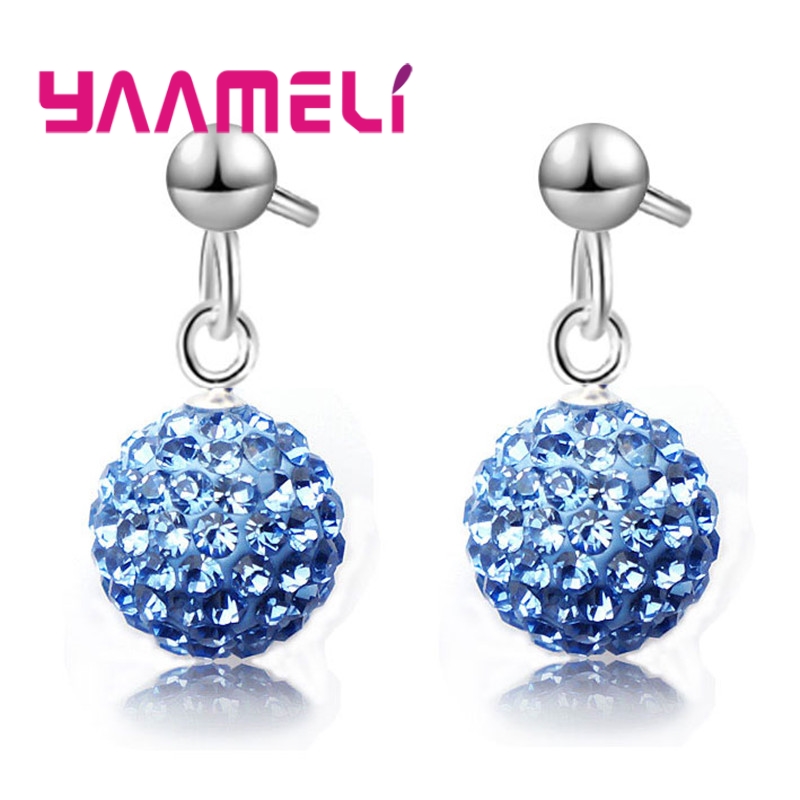 Pendientes de plata esterlina 925 para mujer y niña, aretes de cristal austriaco con bola de discoteca, aro con palanca trasera, joyería Huggie,: Deep Purple
