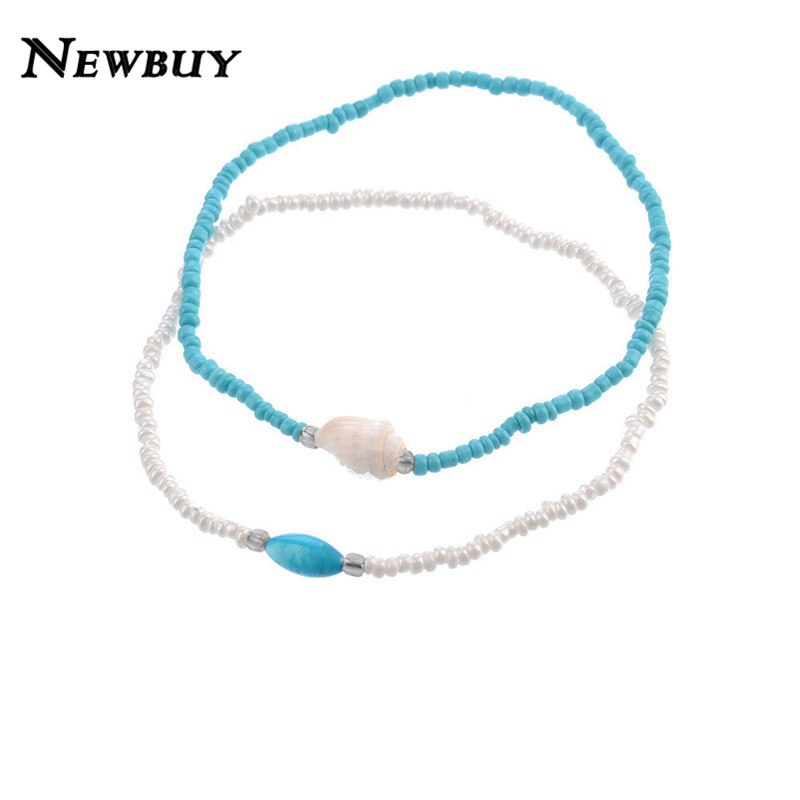 cmoonry 2 pz/set Blu/Bianco Perle di Colore Braccialetto di Caviglia 2019 Vendita Calda Shell Naturale Cavigliere Per Le Donne Della Boemia Dei Monili di commercio all'ingrosso