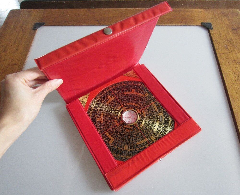Chinese FENG SHUI Dragon Metal &amp; Hout MAGNETISCHE Kompas in RODE Plastic Case metalen handwerk